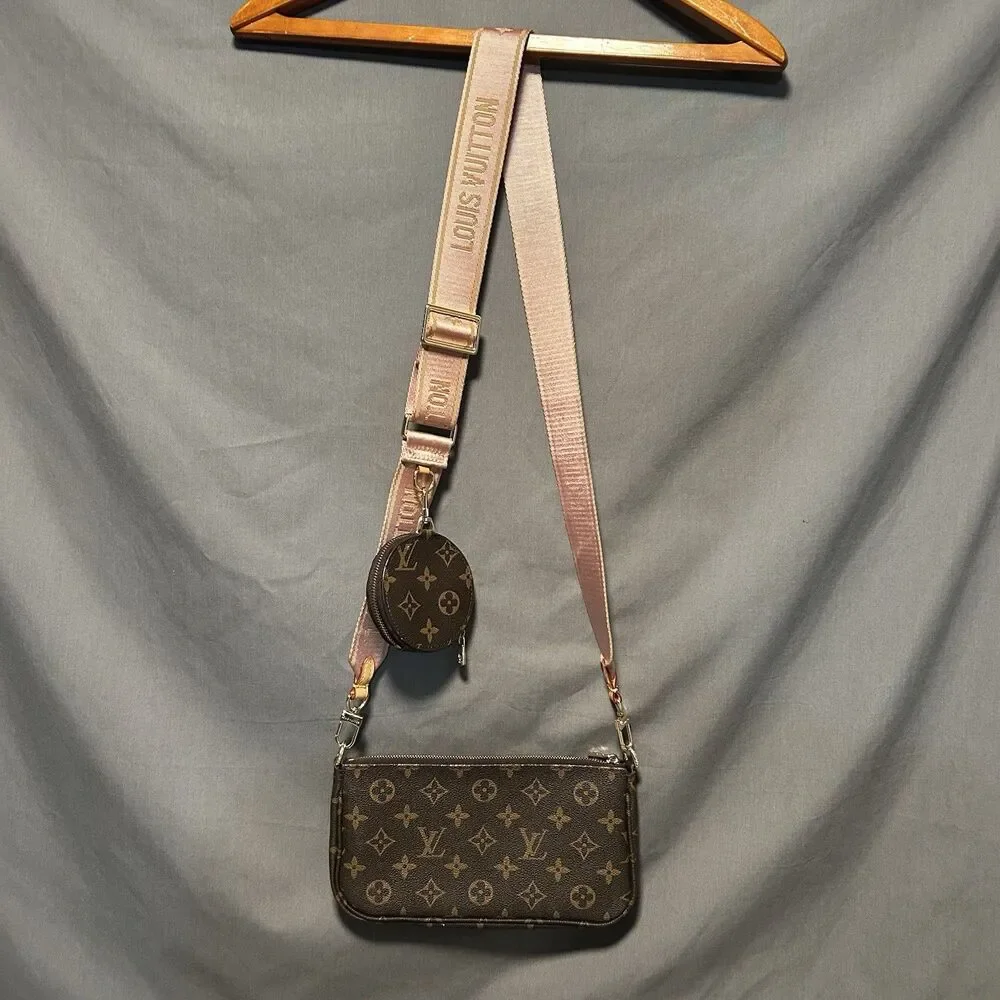 Louis Vuitton Multi Pochette Accessories Rose Clair Pink Monogram 2pc Set France